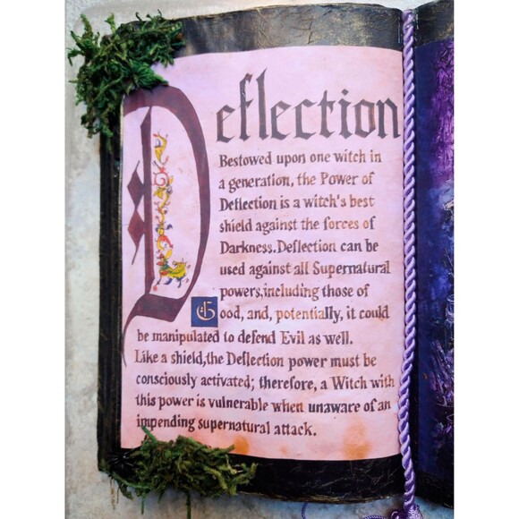 DEFLECTION Floral Witch Open Spell Book Decor lavender with Wand - Picture 2 of 7